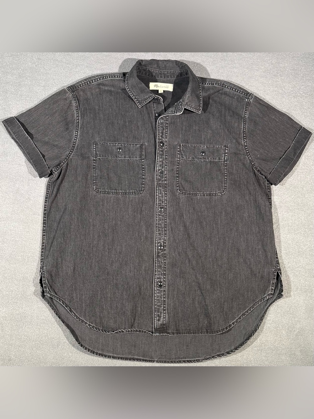 Madewell Black Denim Short Sleeve Button Up Shirt Women’s Size M